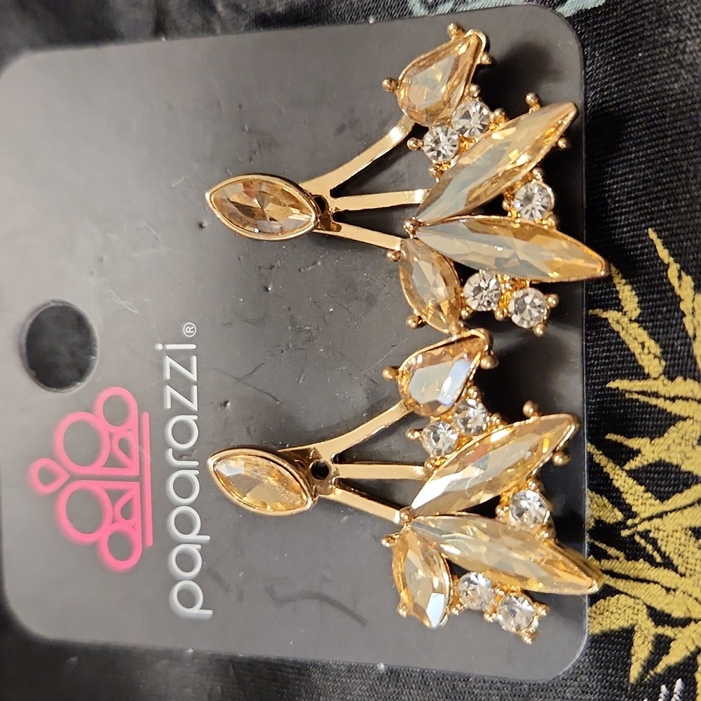 Paparazzi Gold Rhinestone Jacket Earrings